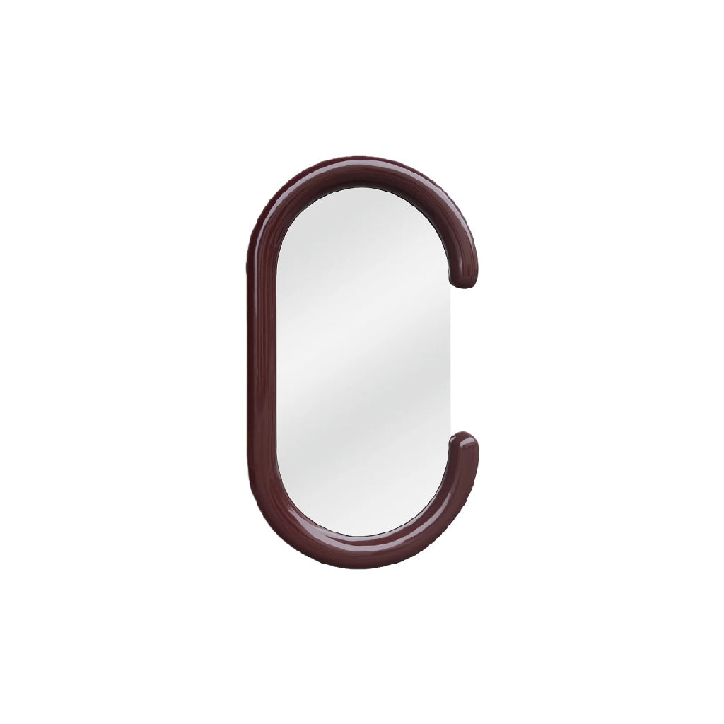 Miroir incurvé unique avec cadre bordeaux